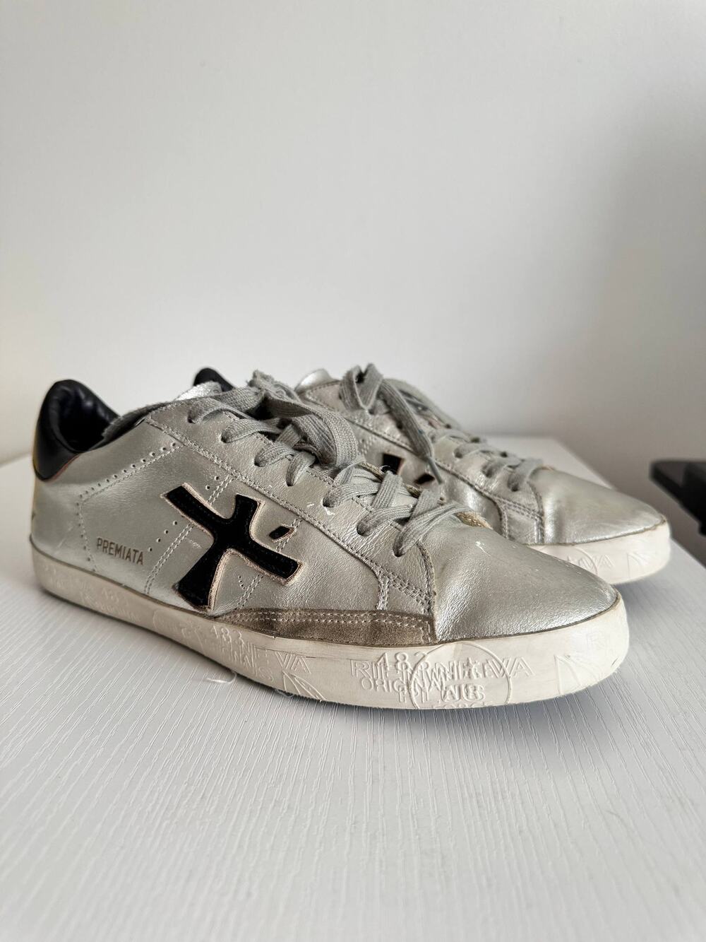 Premiata Steven Silver Leather Sneakers Metallic